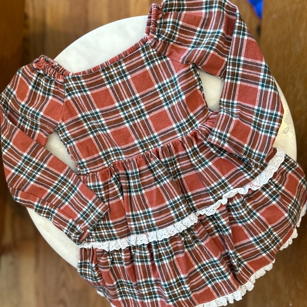 3T Love and Grow Flannel Plaid Fall Smocked Tier Circle Dress